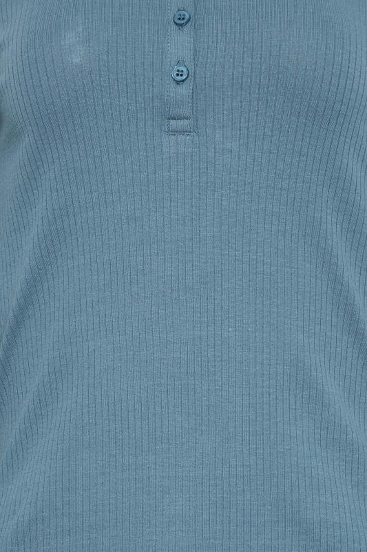 LTS Tall Blue Ribbed Button Detail Collared Top | Long Tall Sally 5