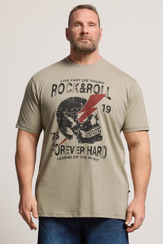  KAM Big & Tall Stone Brown Rock N Roll Print T-Shirt