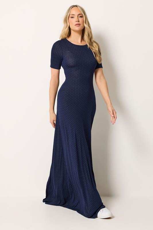  LTS Tall Navy Blue Polka Dot Short Sleeve Maxi Dress
