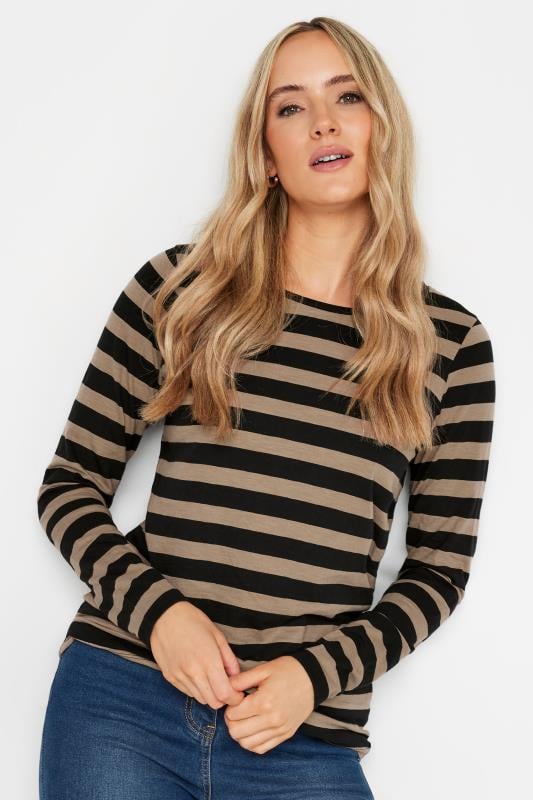 Tall  LTS Tall Black & Brown Stripe Long Sleeve Cotton T-Shirt