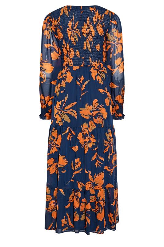 LTS Tall Women's Orange & Navy Blue Floral Long Sleeve Midi Dress | Long Tall Sally 7