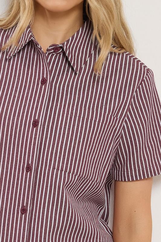 LTS Tall Women's Set Burgundy Red Stripe Cotton Shirt & Shorts | Long Tall Sally 5