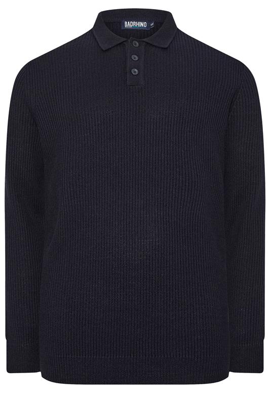 BadRhino Big & Tall Navy Blue Chunky Knit Collared Jumper | BadRhino 6