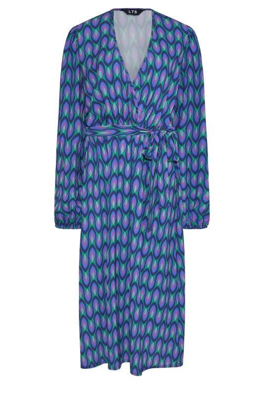 LTS Tall Women's Blue Geometric Print Midi Wrap Dress | Long Tall Sally 6