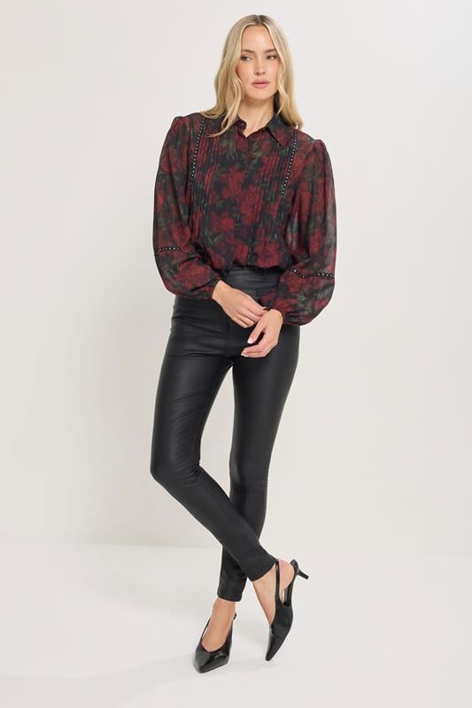 LTS Tall Red Rose Stud Trim Pintuck Shirt | Long Tall Sally 3