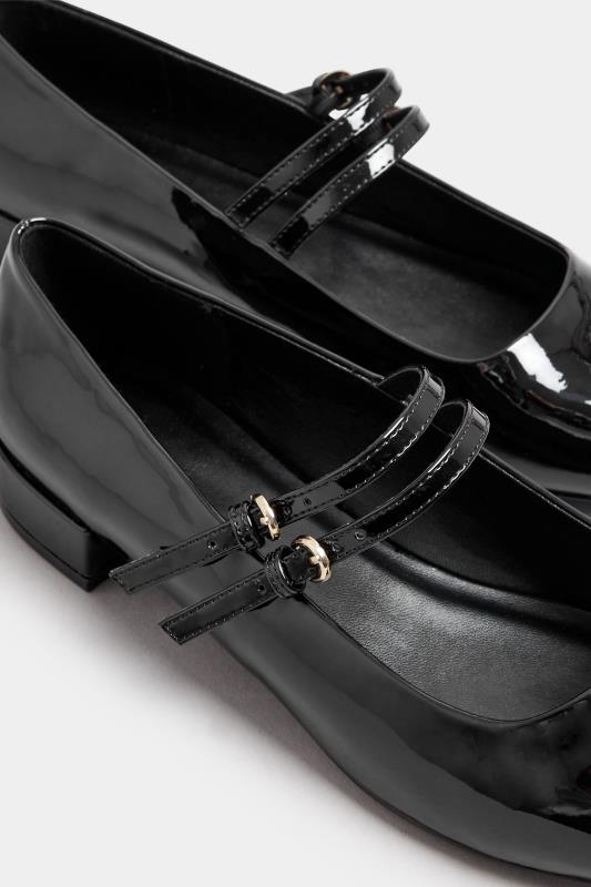 Black Patent Low Block Mary Jane Shoes In Extra Wide EEE Fit | Yours Clothing 5