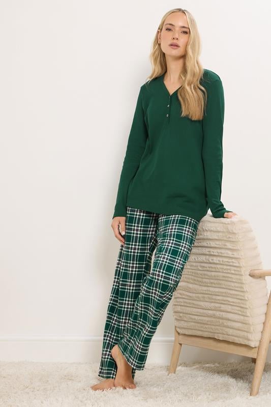 LTS Tall Green Cotton Check Pyjama Bottoms | Long Tall Sally 1