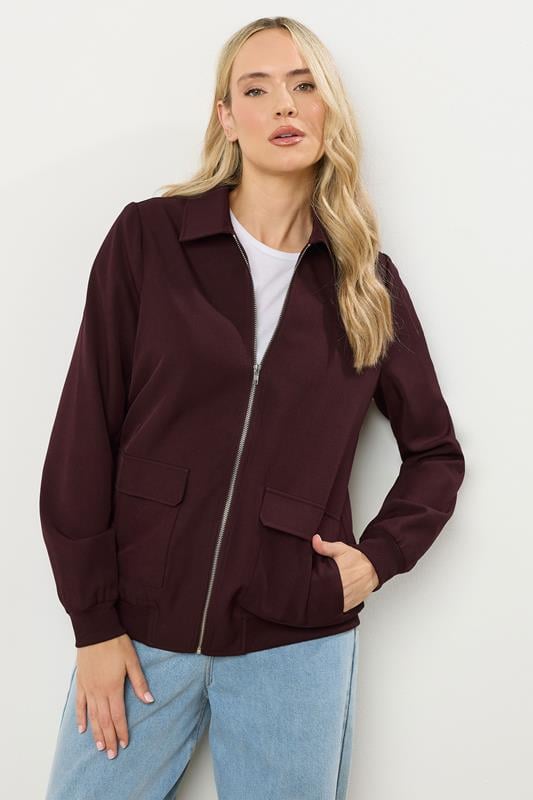 Tall  LTS Tall Burgundy Red Pocket Bomber Jacket