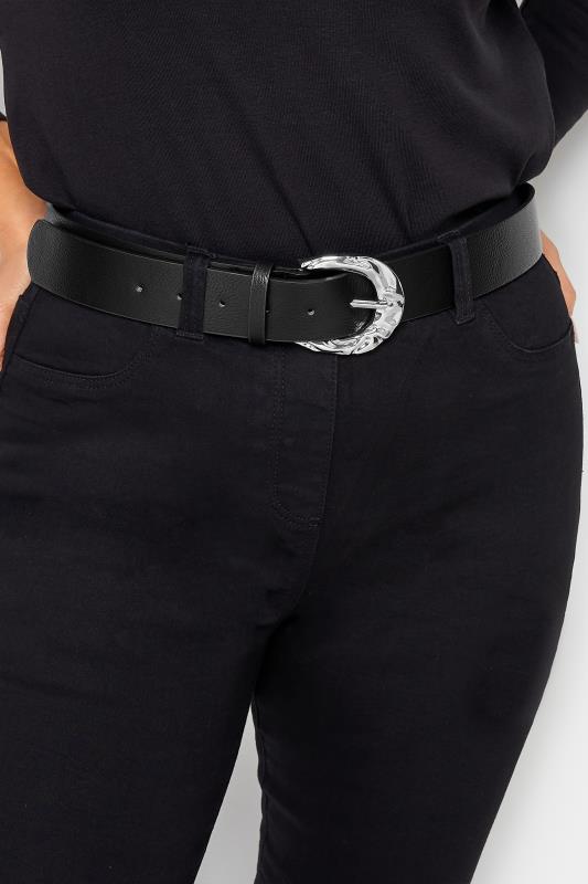 Plus Size  Yours Black & Silver Textured Buckle Belt