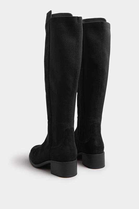 Black Faux Suede Elasticated Knee High Boots In Extra Wide EEE Fit | Yours Clothing 2