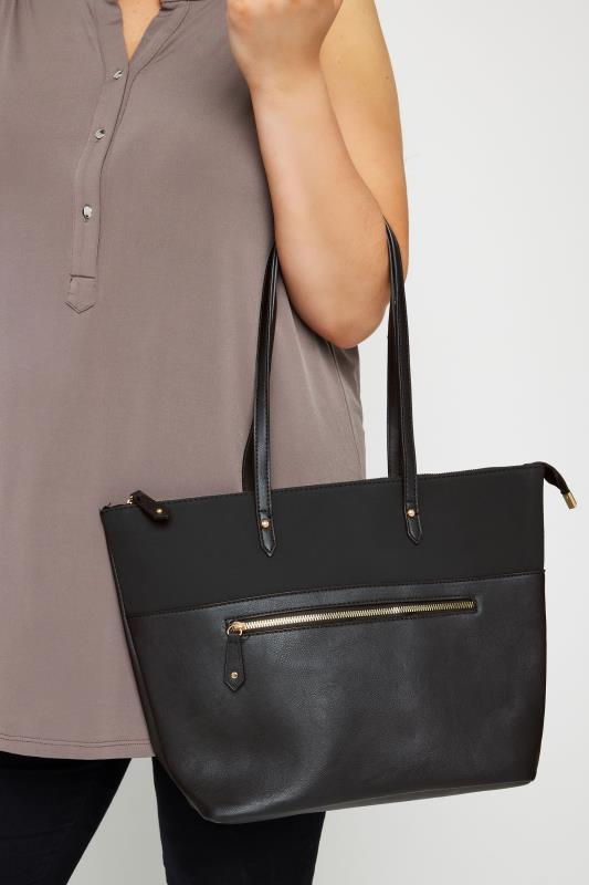  Yours Black Zip Detail Tote Bag