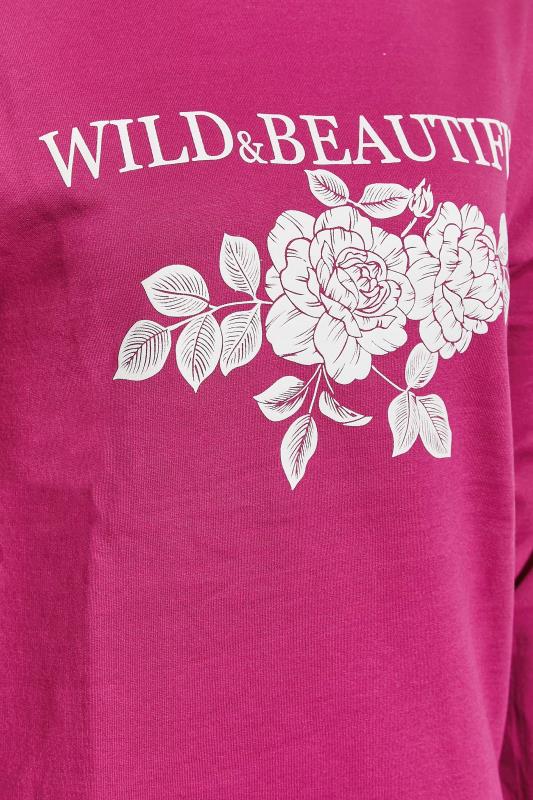 LTS Hot Pink Flower 'Wild & Beautiful' Print Sweatshirt | Long Tall Sally 5