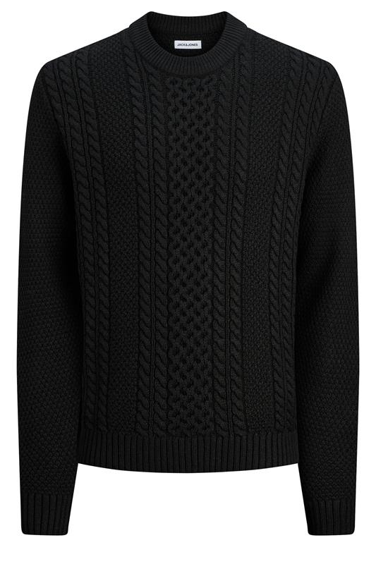 JACK & JONES Big & Tall Black Cable Knit Jumper