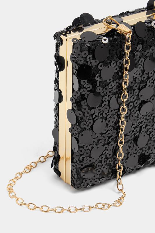 Black Mixed Sequin Clutch Bag | Yours Clothing 6