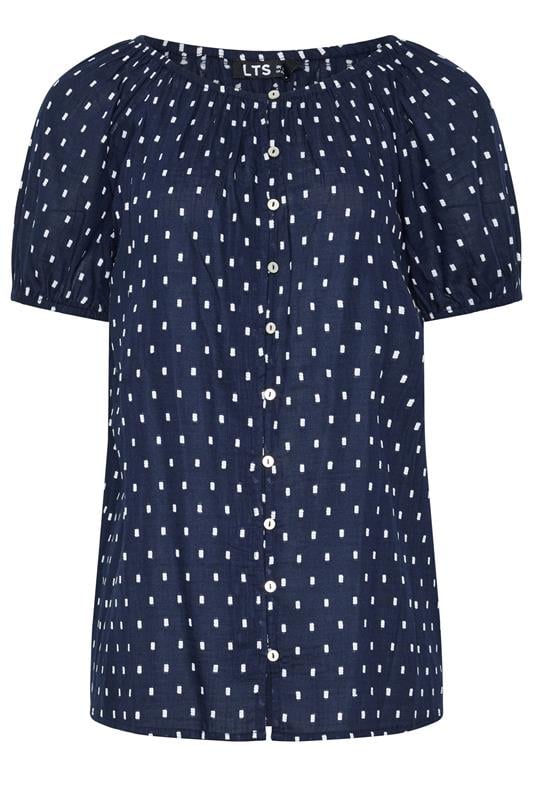  LTS Tall Navy Blue Polka Dot Cotton Dobby Top