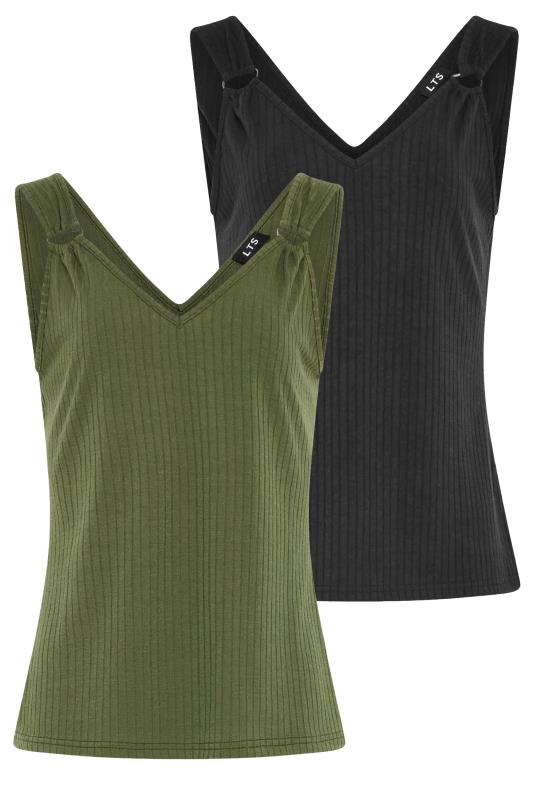 LTS Tall Women's 2 PACK Black & Khaki Green Ribbed Vests | Long Tall Sally 7