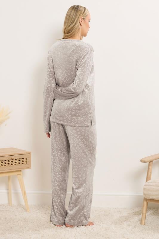 LTS Tall Stone Brown Leopard Embossed Luxe Fleece Pyjama Set | Long Tall Sally 3