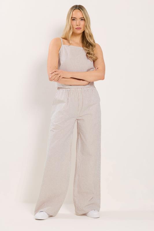  LTS Tall Set Camel Brown Stripe Cotton Vest Top & Trousers