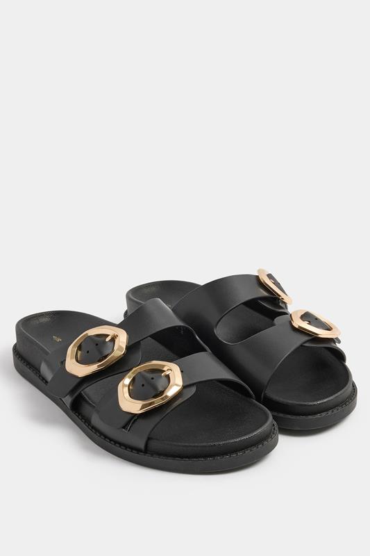 Black Brushed Buckle Mules In Extra Wide EEE Fit