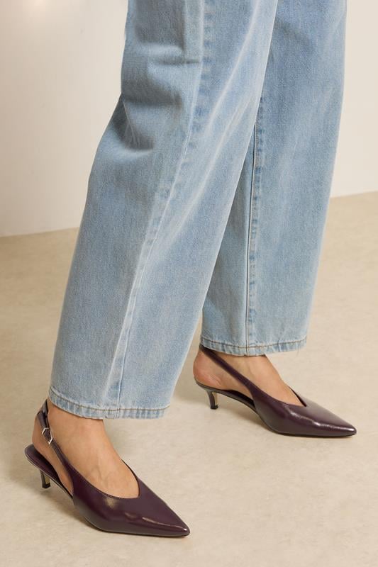 Tall  LTS Burgundy Red Pointed Slingback Kitten Heel
