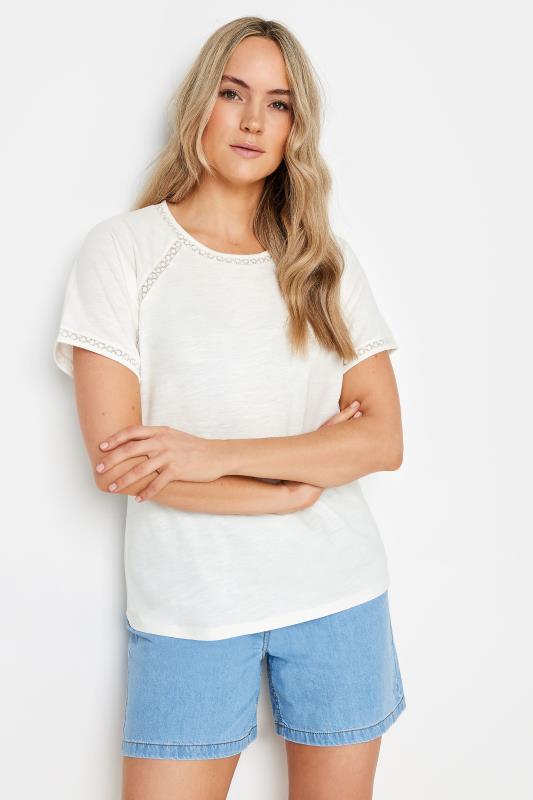 LTS Tall Women's Ivory White Crochet Detail T-Shirt | Long Tall Sally 1