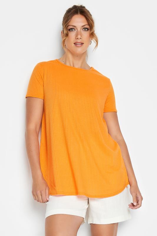 Tall Women's LTS Light Orange Short Sleeve Ribbed Swing Top | Long Tall Sally  1