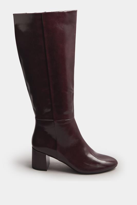 LTS Burgundy Red Patent Knee High Block Boots In Standard Fit | Long Tall Sally 3