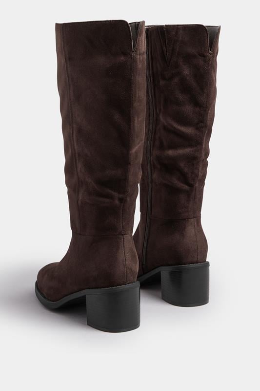 Chocolate Brown Block Heel Micro Boots In Extra Wide EEE Fit | Yours Clothing 4