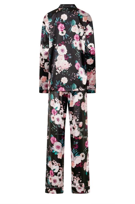 LTS Tall Women's Black Floral Satin Pyjama Set | Long Tall Sally  7