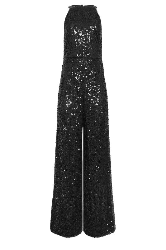 LTS Tall Black Sequin Embellished Halter Neck Jumpsuit | Long Tall Sally 7