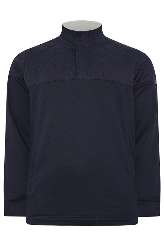 D555 Big & Tall Navy Blue Quilted Quarter Zip Sweatshirt | BadRhino 1