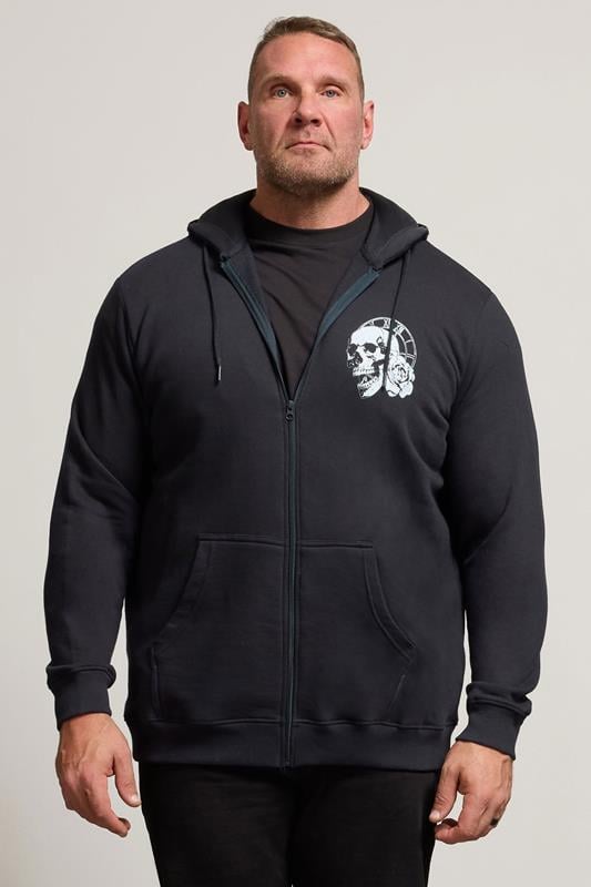 BadRhino Big & Tall Navy Blue Skull Zip Through Hoodie
