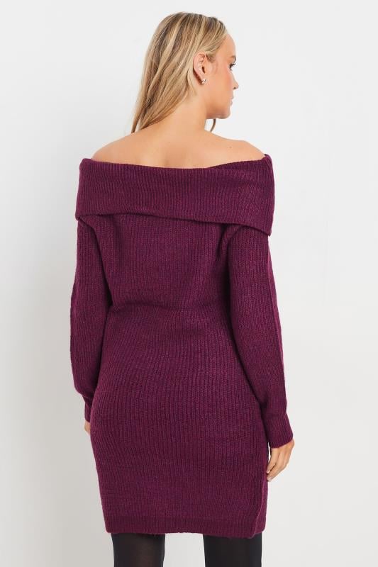 LTS Tall Womens Dark Purple Bardot Mini Jumper Dress | Long Tall Sally 3