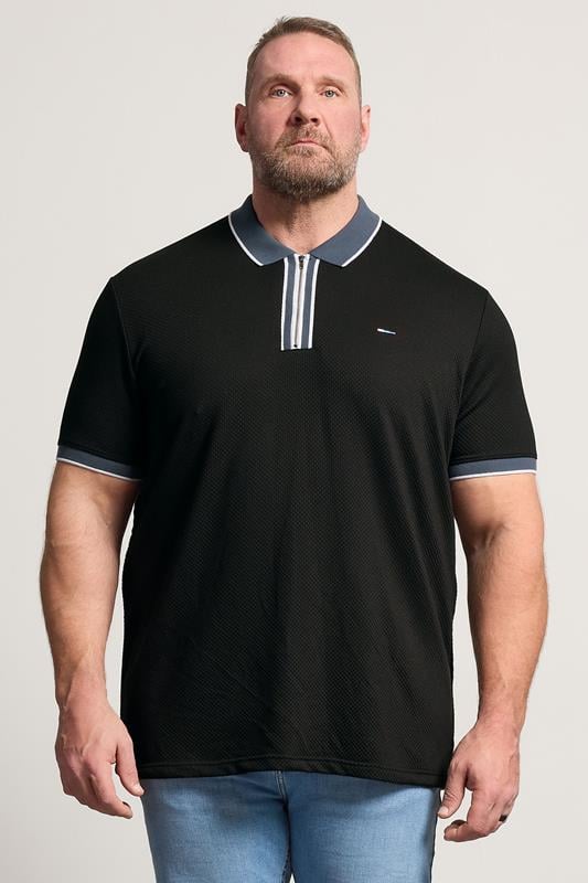 BadRhino Big & Tall Navy Blue Waffle Texture Zip Polo Shirt | BadRhino 1