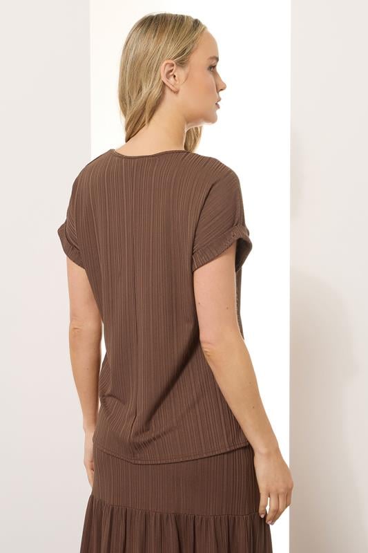 LTS Tall Chocolate Brown Textured Grown On Sleeve Top | Long Tall Sally 3