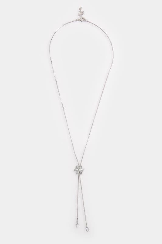 Silver Tone Long Diamante Flower Necklace | Yours Clothing 2