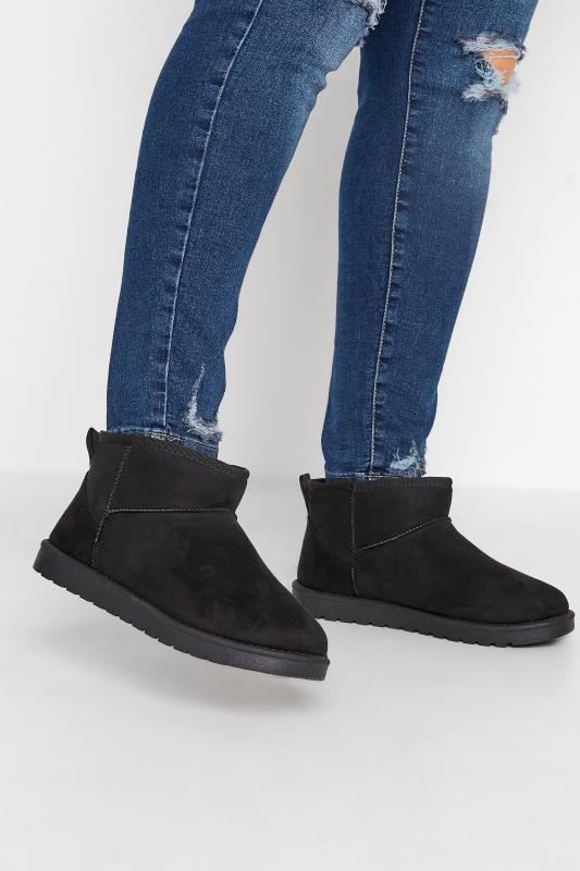 Plus Size  Yours Black Faux Suede Faux Fur Lined Ankle Boots In Wide E Fit & Extra Wide EEE Fit