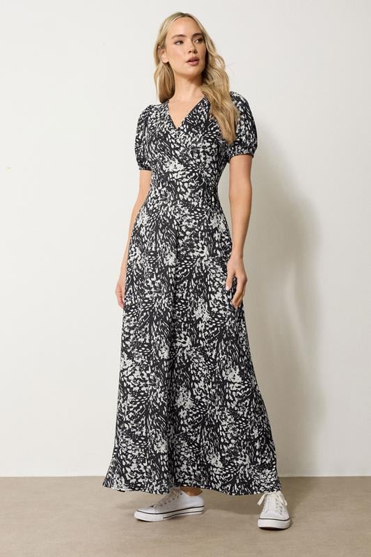 Tall  LTS Tall Black Abstract Animal Wrap Maxi Dress