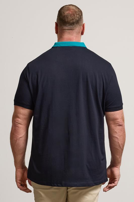 BadRhino Big & Tall Navy Blue Stripe Detail Jacquard Collar Polo Shirt | BadRhino 3