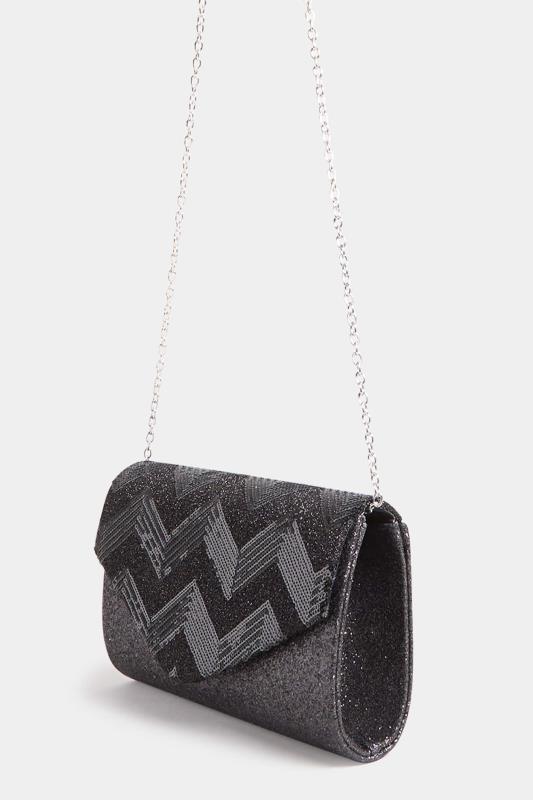 Black Sequin Chevron Clutch Bag | Yours Clothing 3