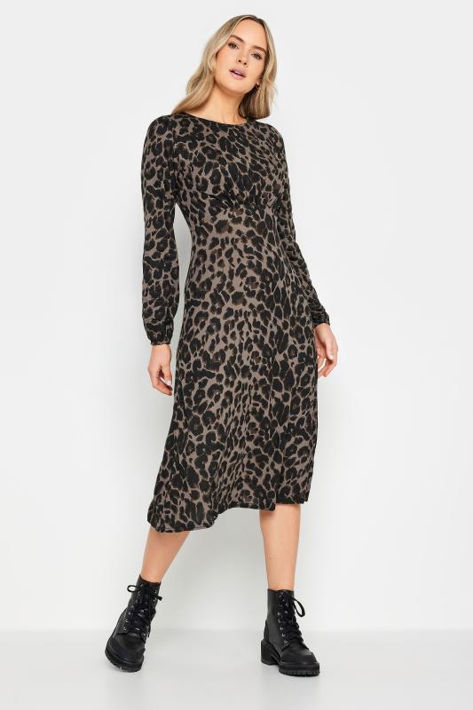 LTS Tall Light Brown Leopard Print Midi Tea Dress | Long Tall Sally 1