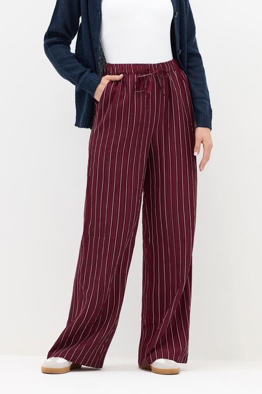 LTS Tall Burgundy Red Striped Wide Leg Trousers | Long Tall Sally 2