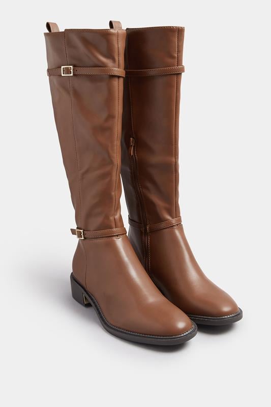 Chocolate Brown Snaffle Stretch Knee High Boots In Standard Fit | Yours Clothing 2