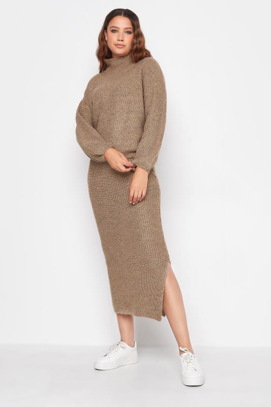 LTS Tall Beige Brown Midi Knitted Skirt | Long Tall Sally 2