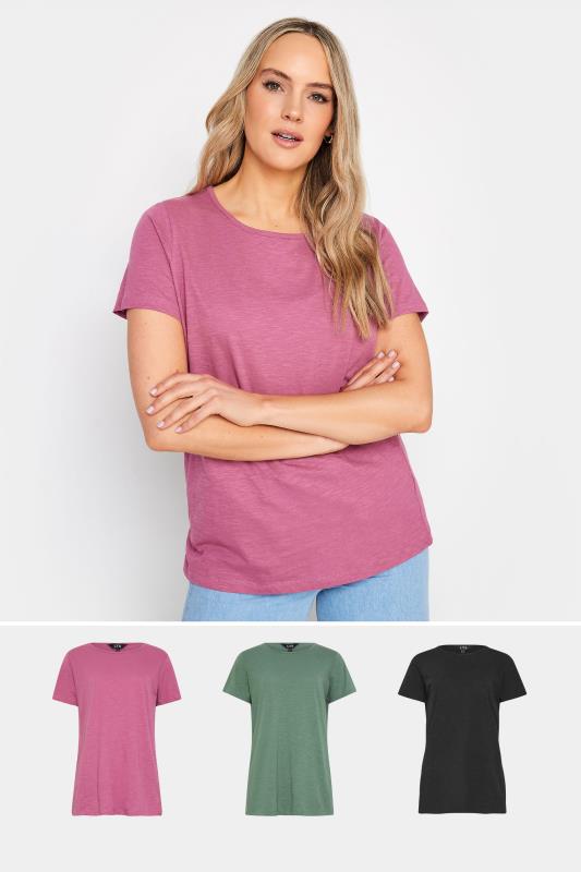LTS Tall Womens 3 PACK Black & Pink Short Sleeve T-Shirts | Long Tall Sally 1