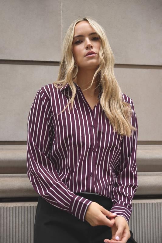 Tall  LTS Tall Burgundy Red Striped Long Sleeve Shirt