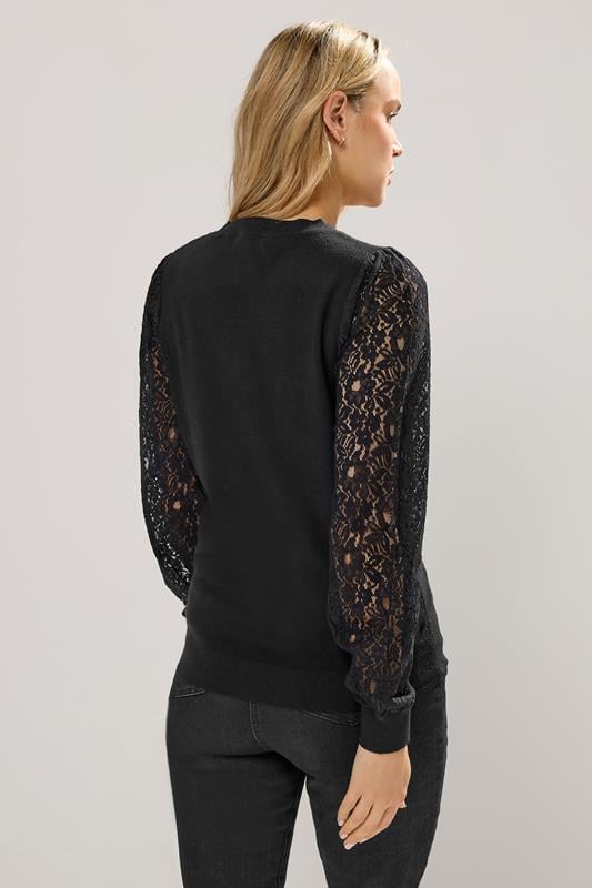 LTS Tall Black Lace Sleeve Knit Jumper | Long Tall Sally 3