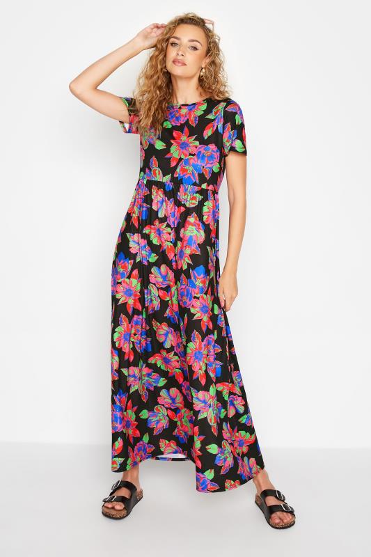 Tall  LTS Tall Black Floral Print Smock Maxi Dress