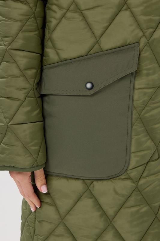 LTS Tall Khaki Green Funnel Neck Quilted Coat | Long Tall Sally 4