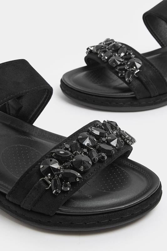 Black Diamante Stone Embellished Sandals In Extra Wide EEE Fit | Yours Clothing 5